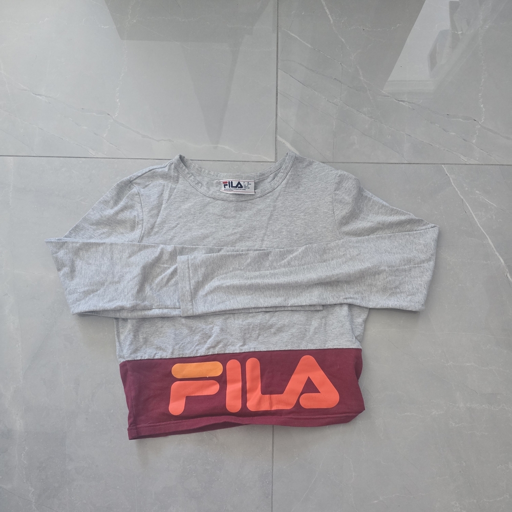 Fila Gray and Red Long Sleeve Crop Tee